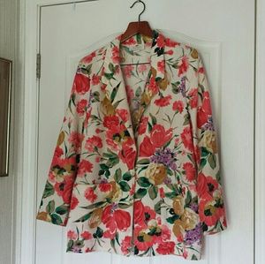 Vintage Worthington Floral Linen Blazer Size 10